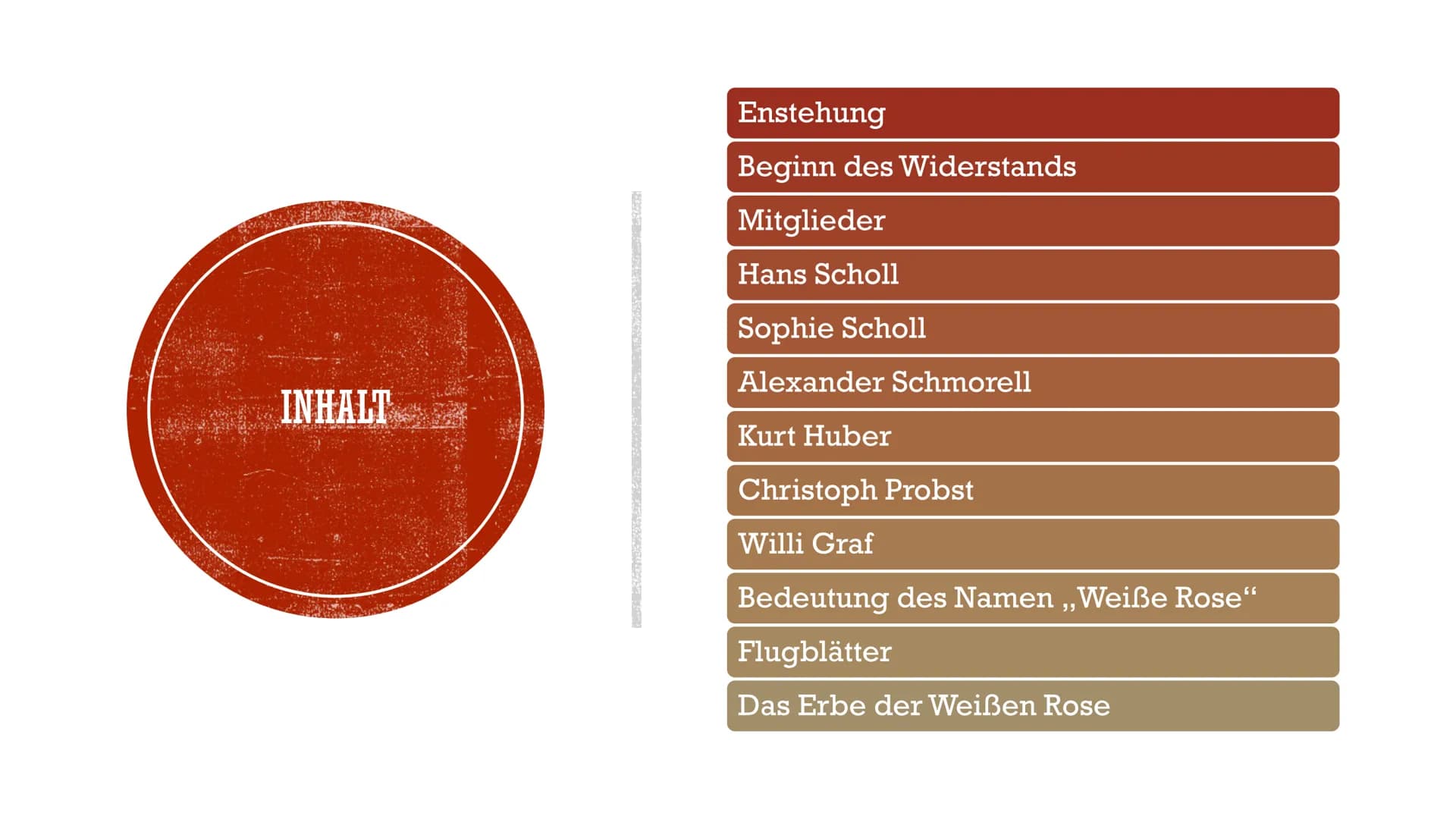 DIE WEIBE ROSE
Widerstand im Nationalsozialismus
C INHALT
Enstehung
Beginn des Widerstands
Mitglieder
Hans Scholl
Sophie Scholl
Alexander Sc