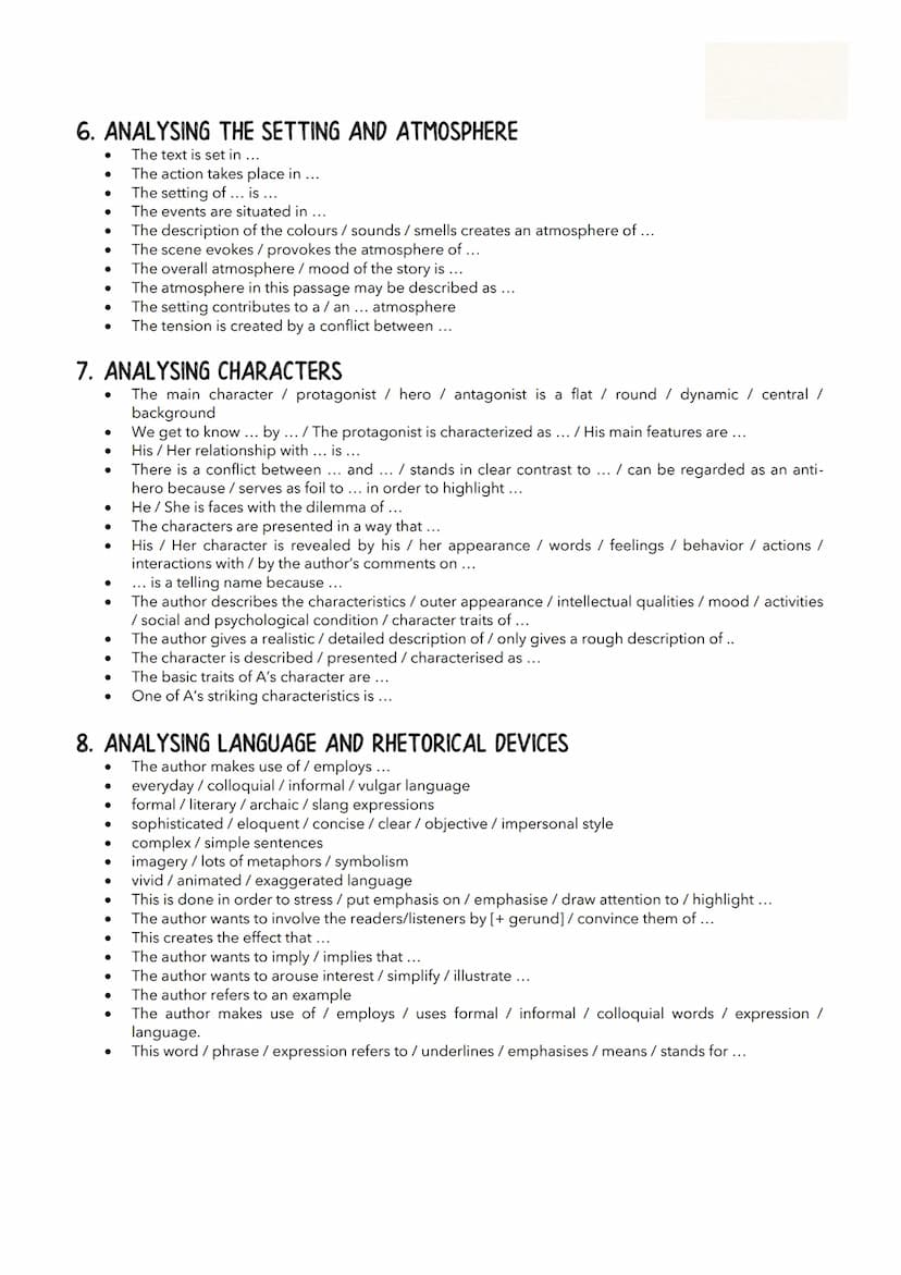 USEFUL EXPRESSIONS FOR WRITING AN ANALYSIS
1. STRUCTURING YOUR ANALYSIS
In the following, [...] is analysed by focusing on [...] [= tell you