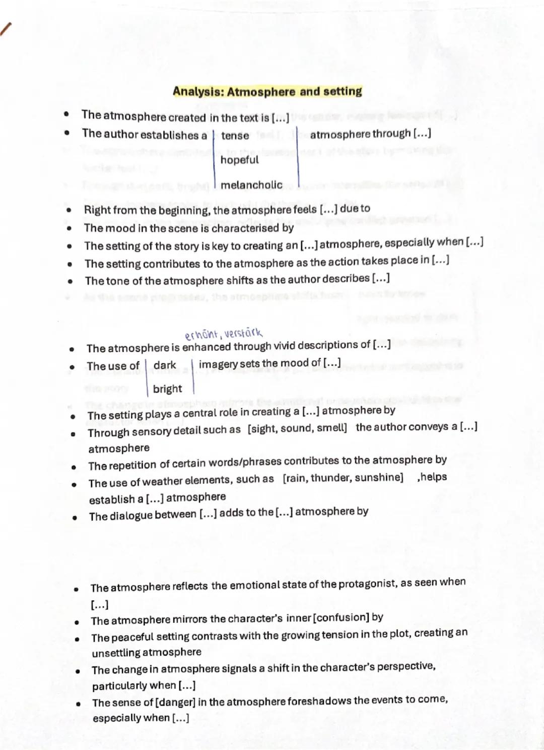 ANALYSIS: Atmosphere + Setting Englisch LK/GK