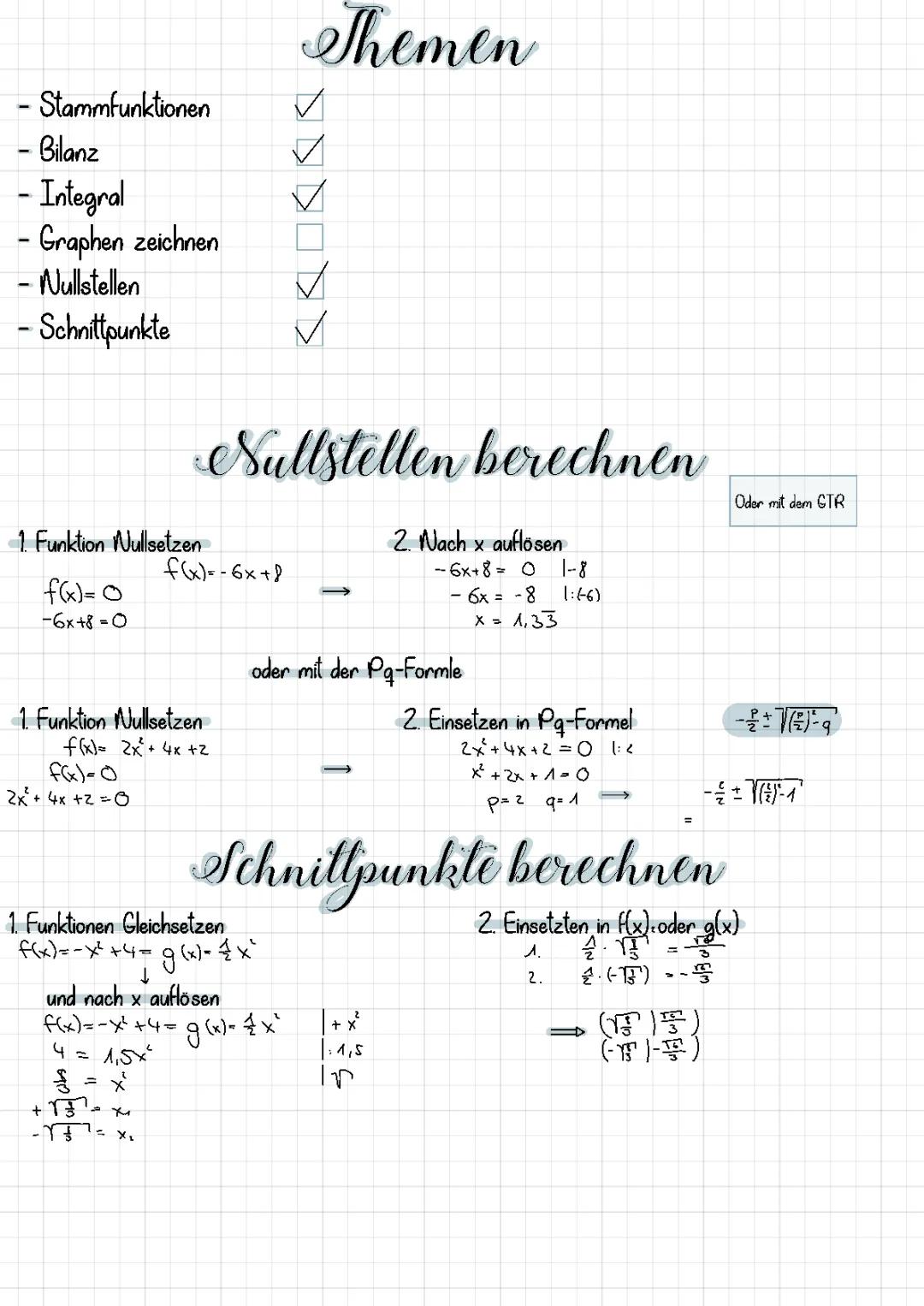 Integral Rechnung Lernzettel 