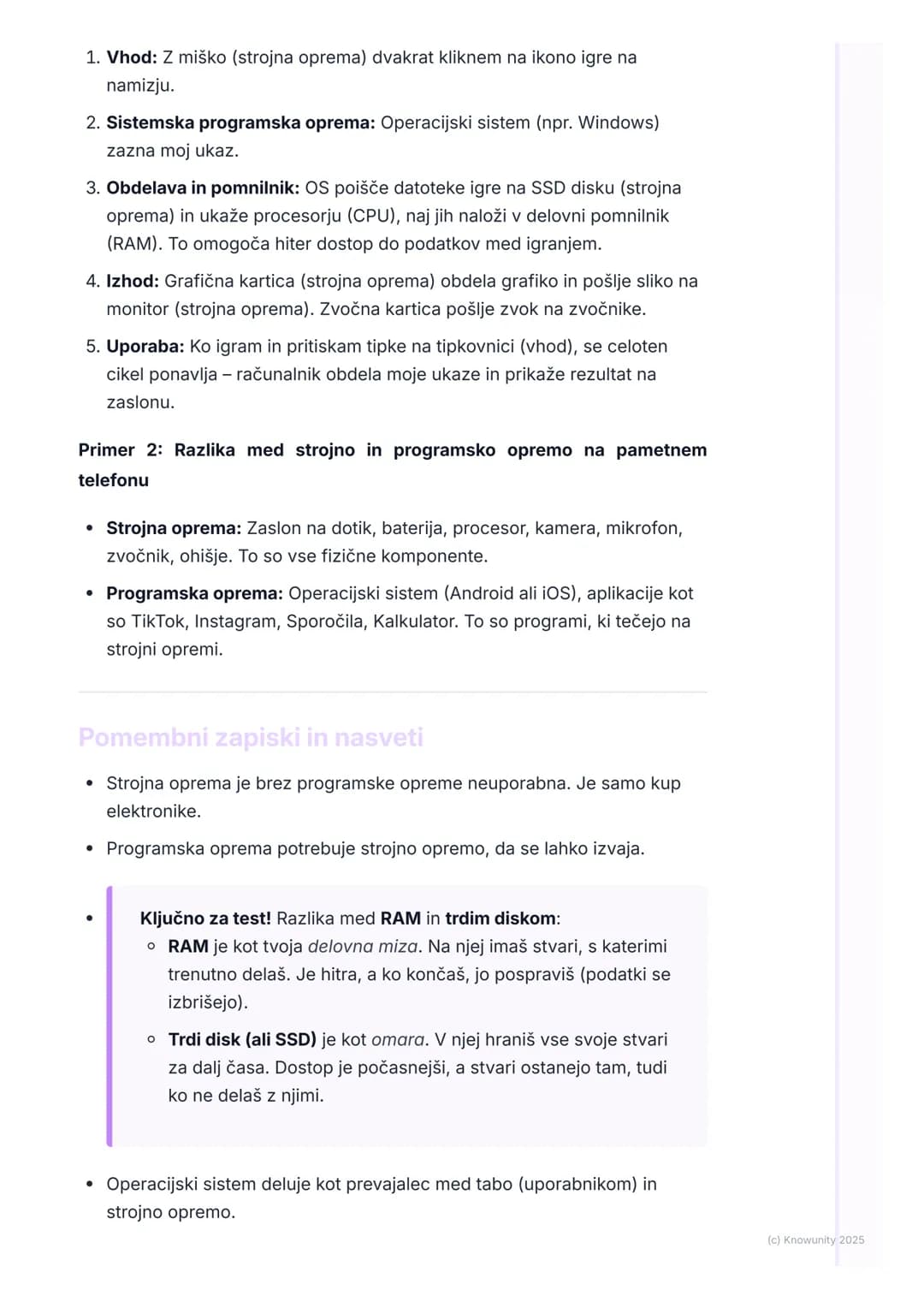 # Računalniška strojna in
programska oprema

Uvod v strojno in programsko opremo

Računalnik je sestavljen iz dveh glavnih delov: strojne op