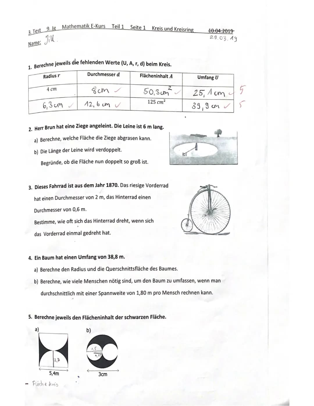 Wahrscheinlichkeit, Flächeninhalte (Kreise)