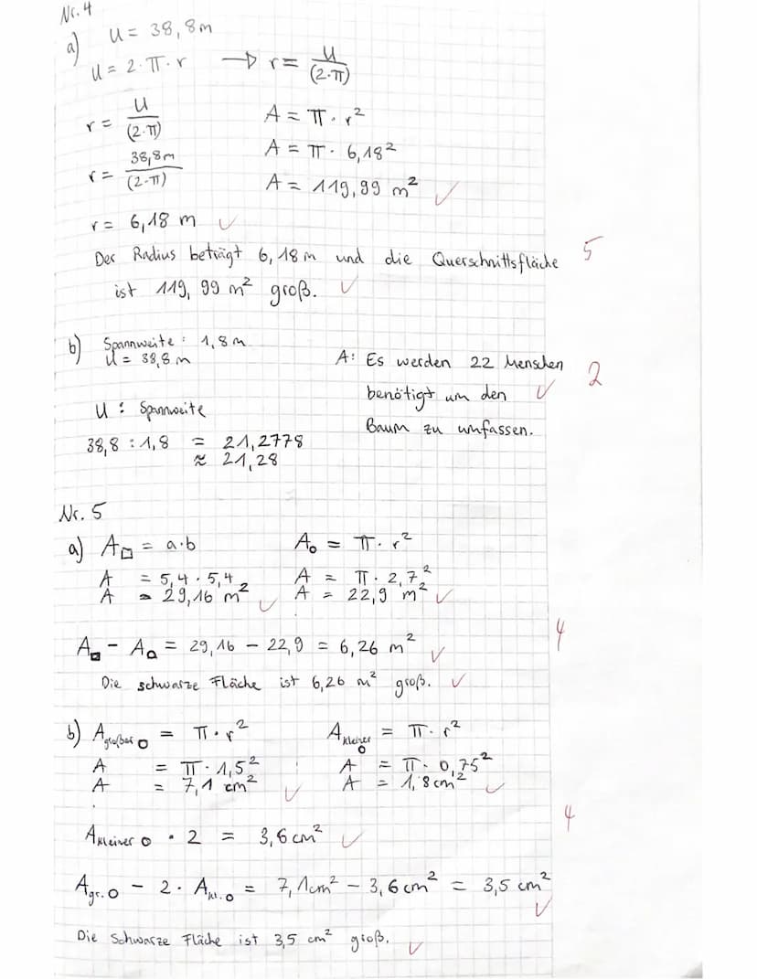3. Test 9. Jg Mathematik E-Kurs Teil 1
Name: Jill
1. Berechne jeweils die fehlenden Werte (U, A, r, d) beim Kreis.
n
Radius r
4 cm
6,3cm
a)
