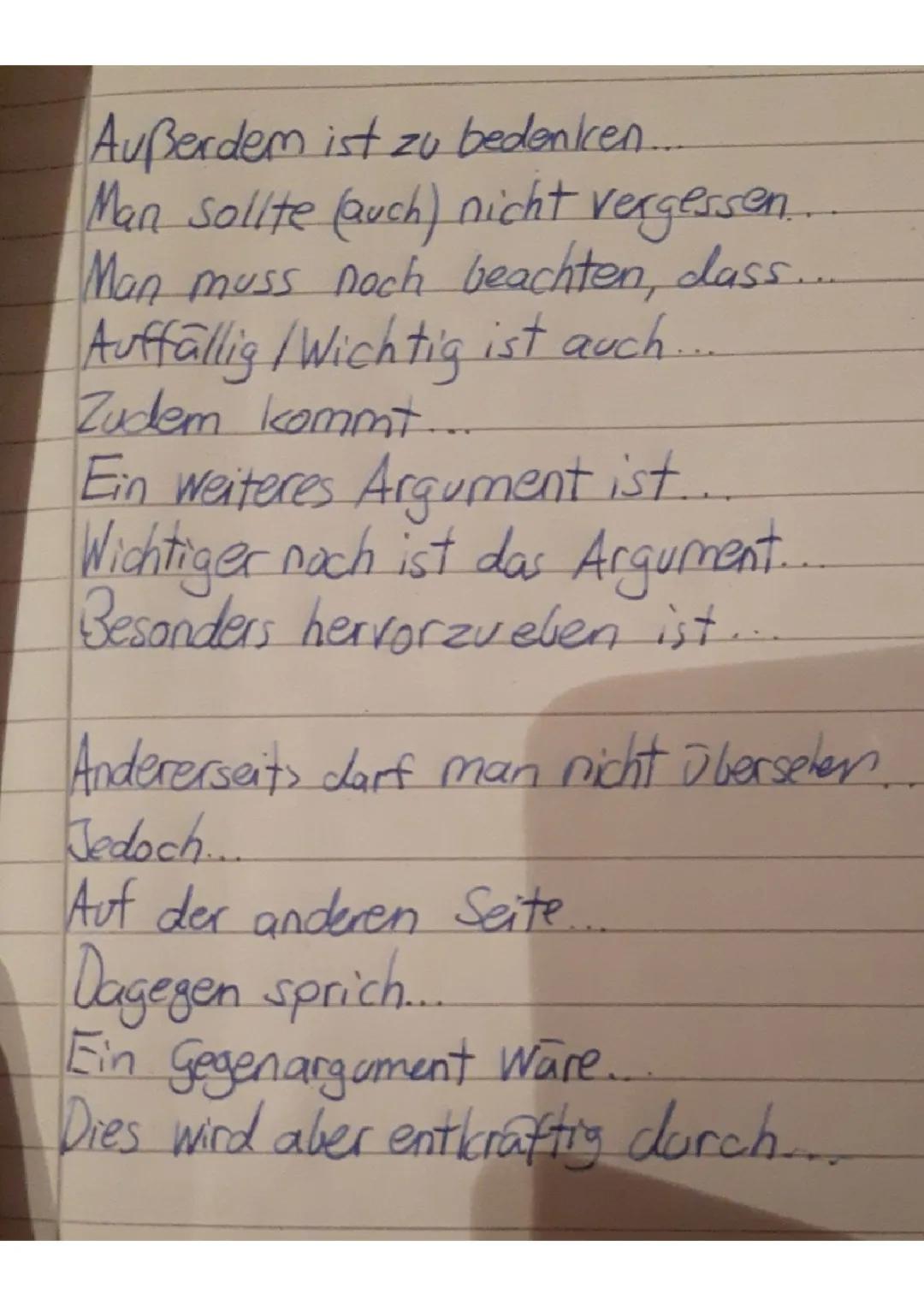 Satzanfänge und Überleitungen für Argumentation und Erörterung - Formulierungshilfen für Grundschüler