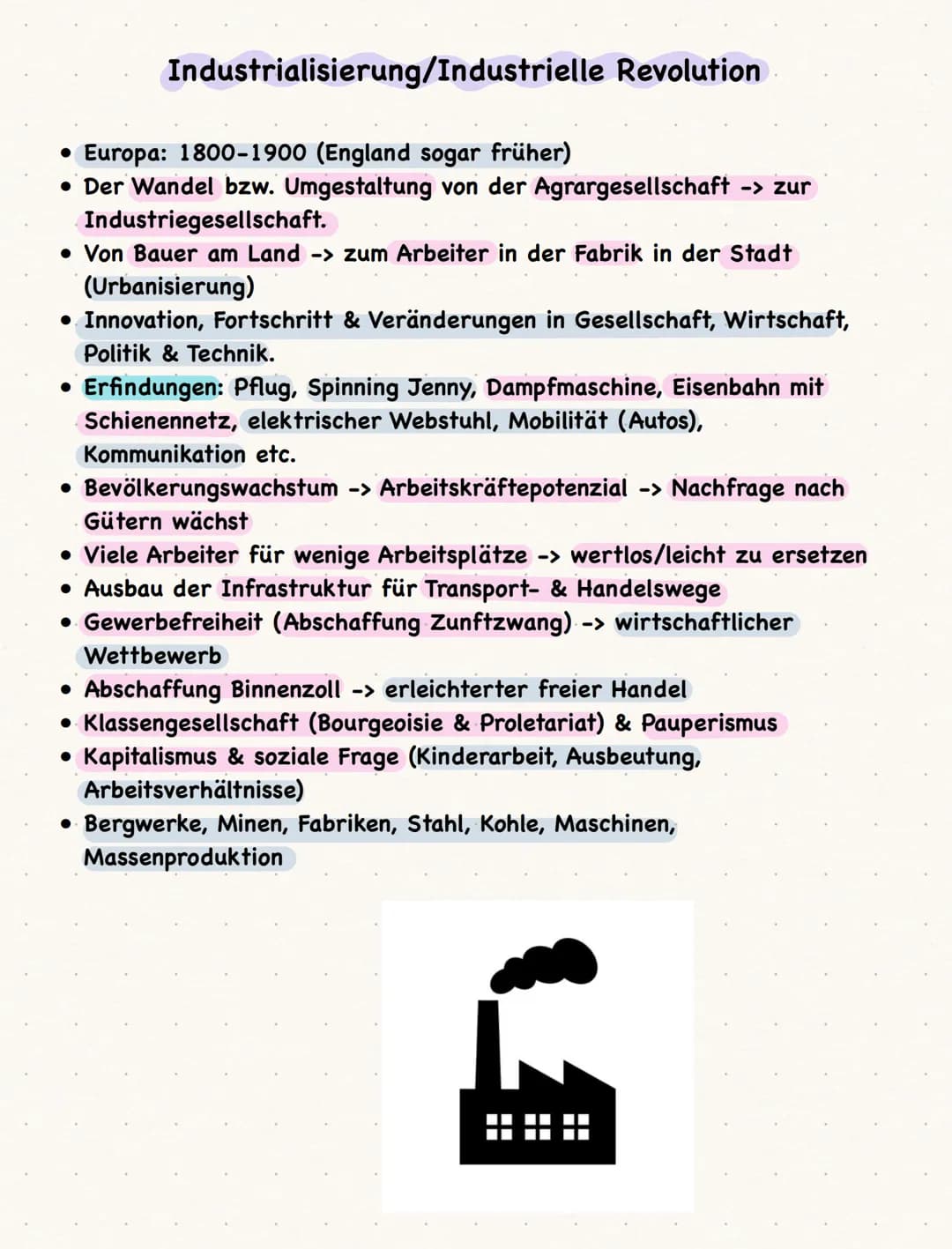 Industrialisierung/Industrielle Revolution
• Europa: 1800-1900 (England sogar früher)
• Der Wandel bzw. Umgestaltung von der Agrargesellscha
