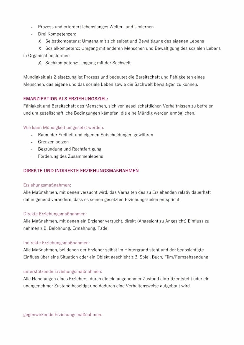 LG 5 ERZIEHUNGSHANDELN
ERZIEHUNGSZIEL MÜNDIGKEIT
DEFINITION ERZIEHUNG
Handlungen, die eine Disposition anderer Menschen verbessern/wertvoll 