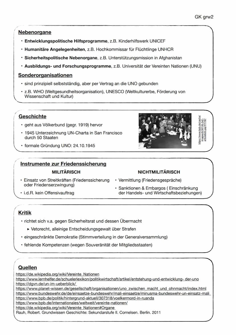 
<p>Die Vereinten Nationen, auch als United Nations Organisation (UNO) bekannt, sind eine internationale Organisation. Ihre Hauptbereiche um