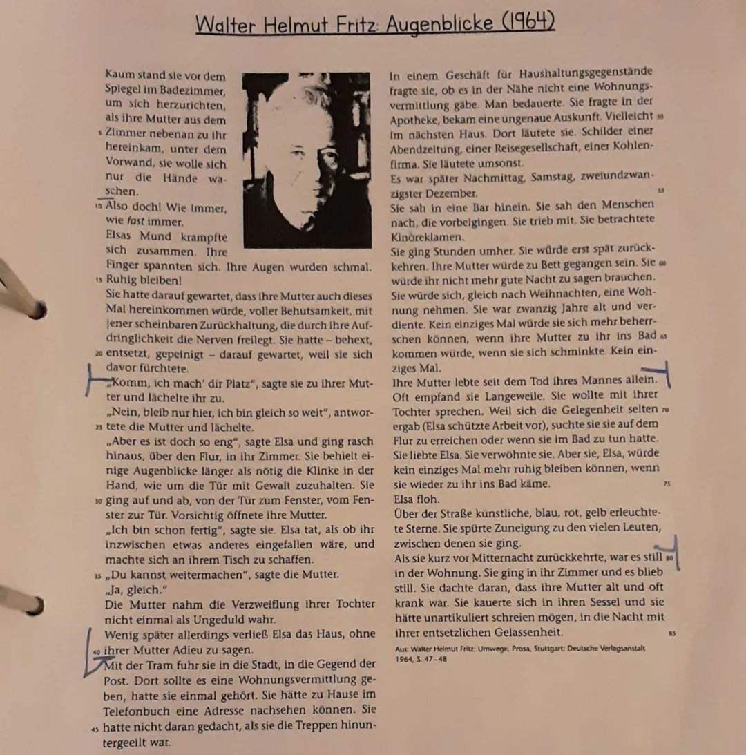 Walter Helmut Fritz Augenblicke (1964)
Kaum stand sie vor dem
Spiegel im Badezimmer,
um sich herzurichten,
als ihre Mutter aus dem
s Zimmer 