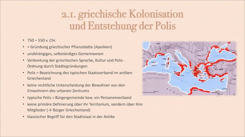 GAG2G2
Die Antike
GA26 25 2 1. Was ist die Antike?
2. Antikes Griechenland
2.1. griechische Kolonisation und Entstehung der Polis
2.2. Demok