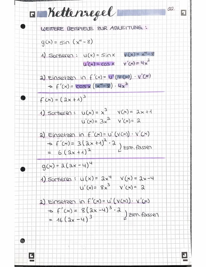 •
IG
Kettenregel
VERKETTETE FUNKTIONEN:
3
Beispiel: f (x) = x² + außere Funktion (u)
· g(x) = 2x + 1 + innere Funktion (v)
VERKETTUNG D k (x