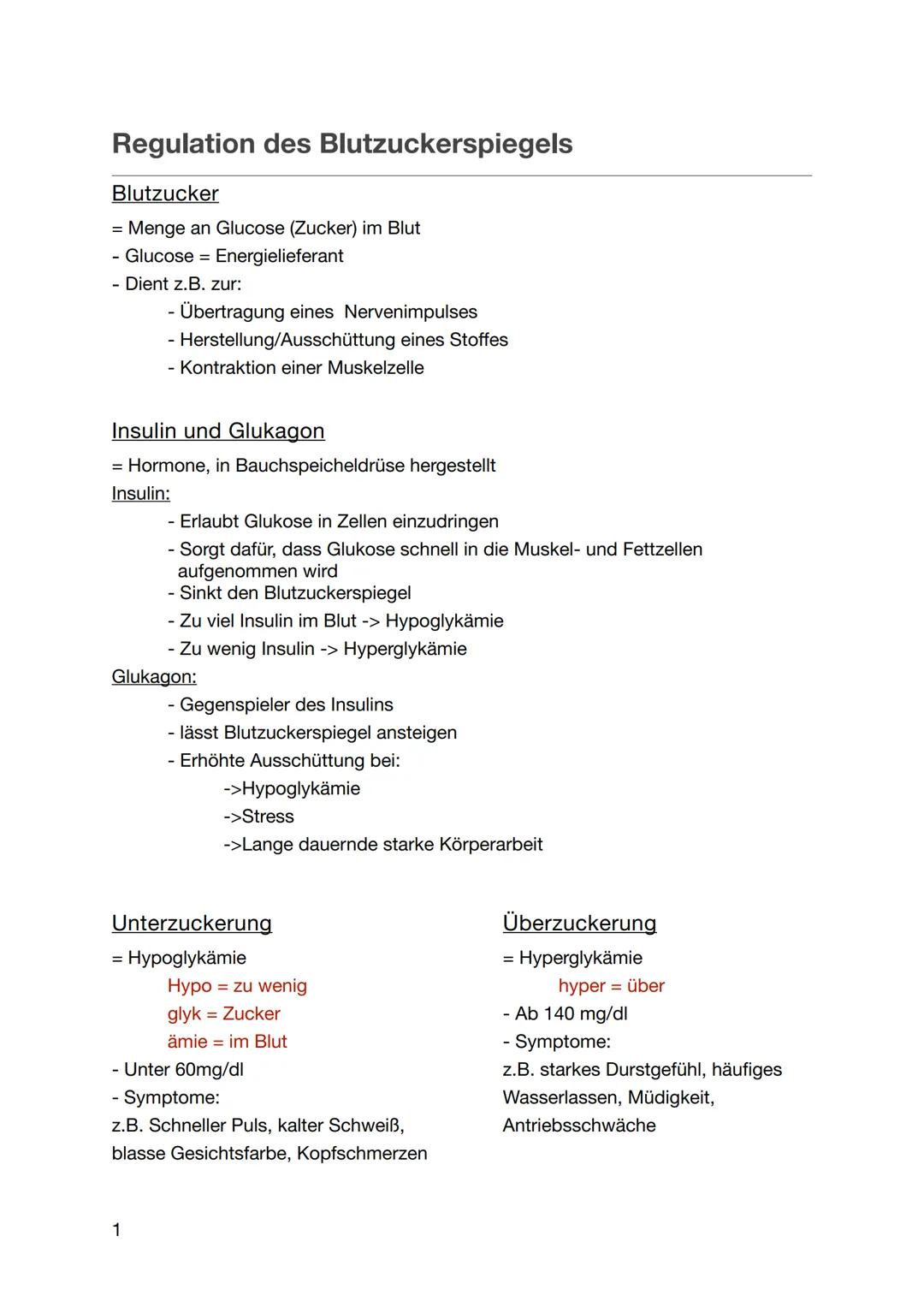 # Regulation des Blutzuckerspiegels

Blutzucker

= Menge an Glucose (Zucker) im Blut

- Glucose = Energielieferant

- Dient z.B. zur:

  - Ü