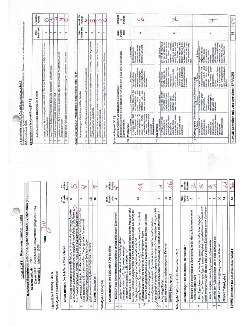1. Inhaltliche Leistung - Teil A
Tellaufgabe 1 (Comprehension)
ENGLISCH S II: Klausuren gemäß KLP GOST
Kriteriales Bewertungsraster für Aufg