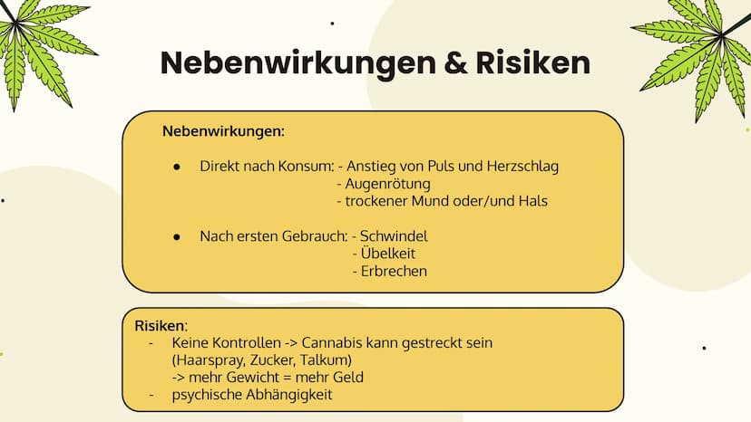 ●
m
Cannabis
... Folgen und Wirkung...
m Allgemeines
Aufbau, Inhaltsstoffe,
Konsumform
Suchtpotenzial
Folgen
Kurzzeitfolgen,
Langzeitfolgen
