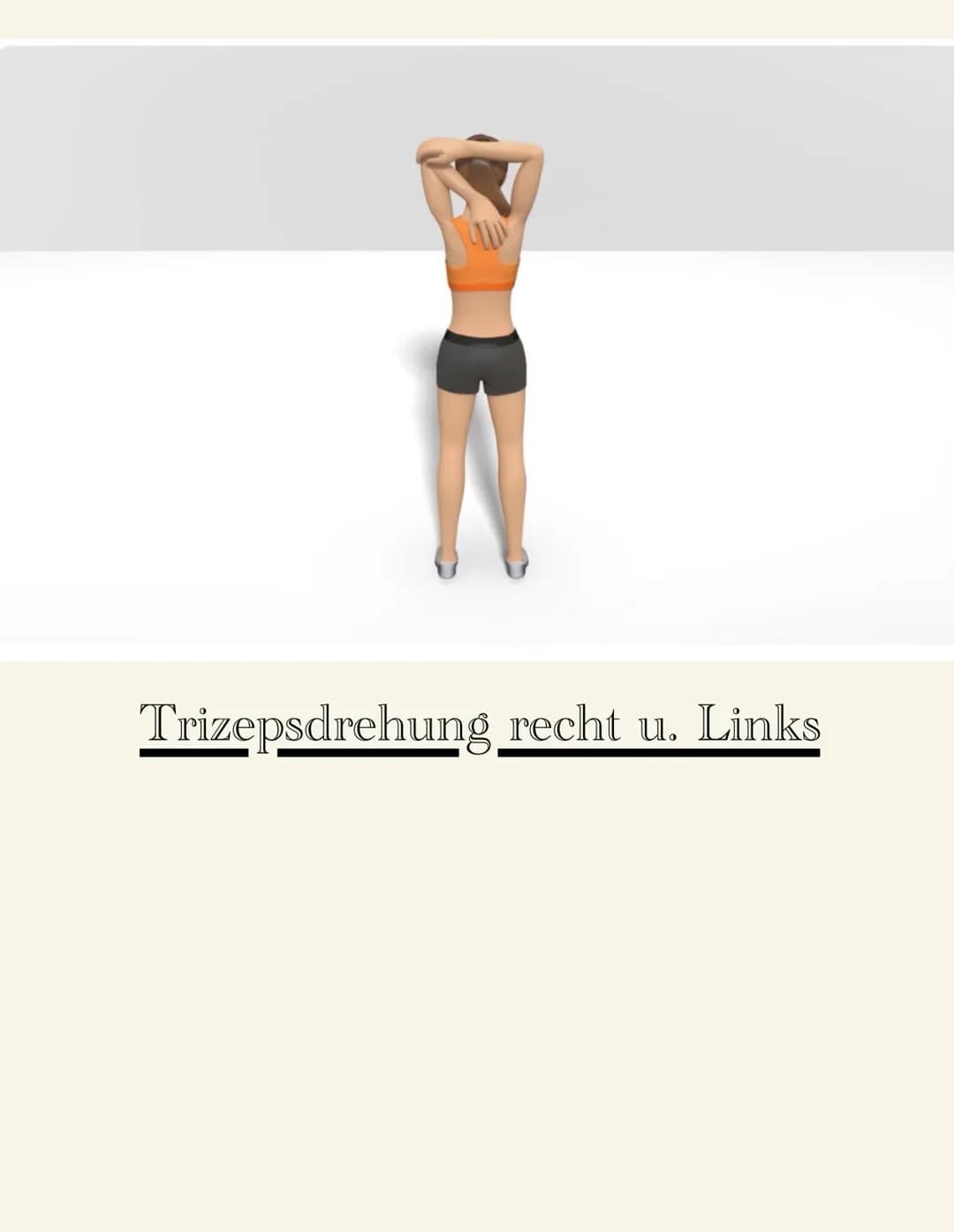 Zum Schluss noch ein bisschen Dehnen!!!
Dehnung im Stand (links u. Rechts) Wandsitzen
Anfänger:
Fortgeschritten: 40 Sekunden
Profi:
25 Sekun