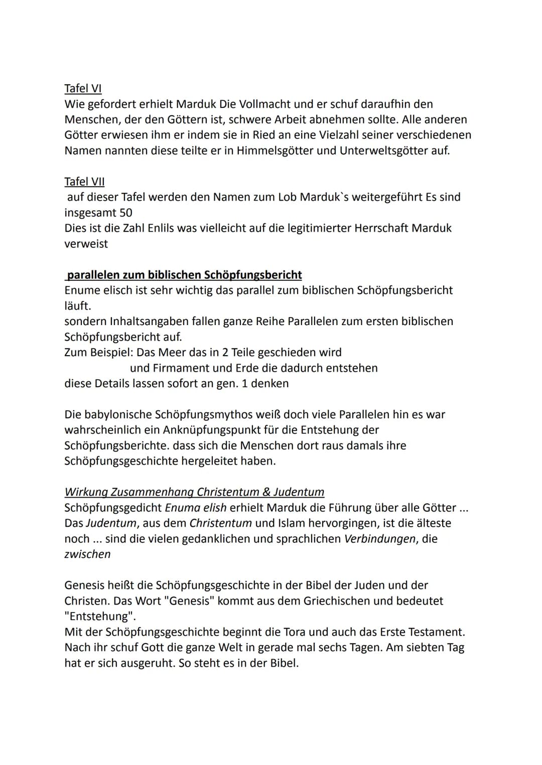 Enūma Eliš
Fach: Religion
Juliane Hübenthal
Jette Lippitsch Enúma eliš
Allgemein
Enuma elisch ist ein babylonischer Mythos, der die Bibelfor
