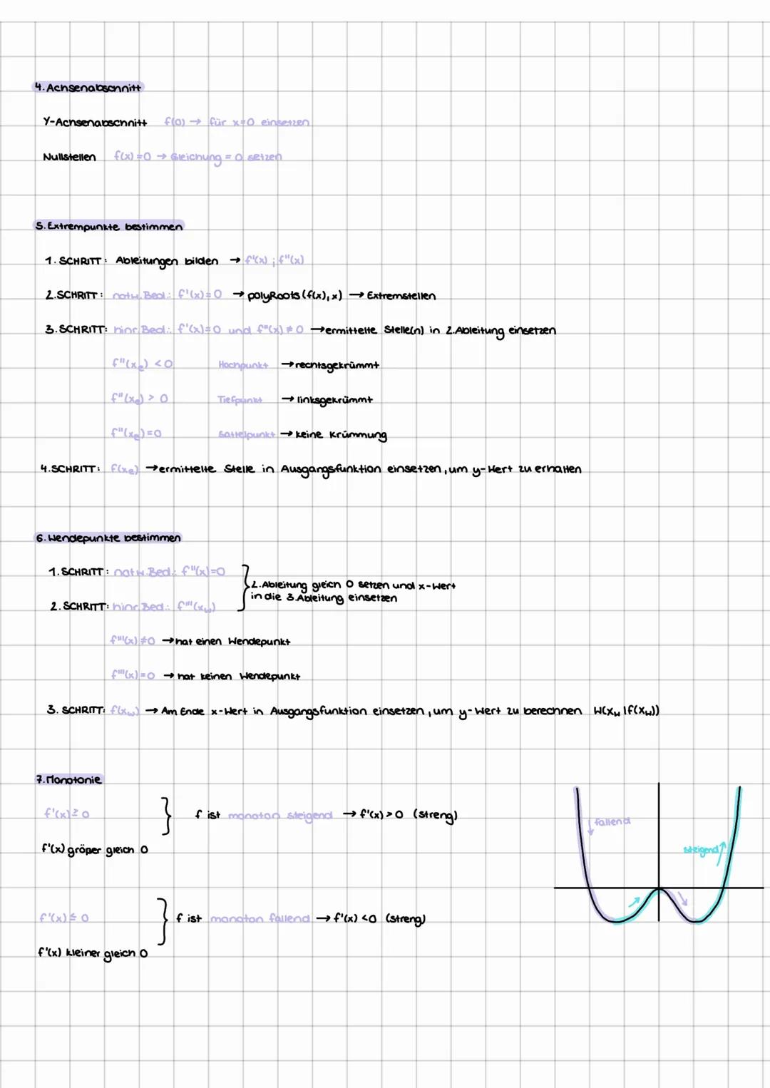 8. Hendetangente
Vorgehensweise
1. Wendepunkt berechnen.
2. m berechnen → m = f'(x), X-Koordinate des blendepunktes in f'(x) einsetzen y-Wer