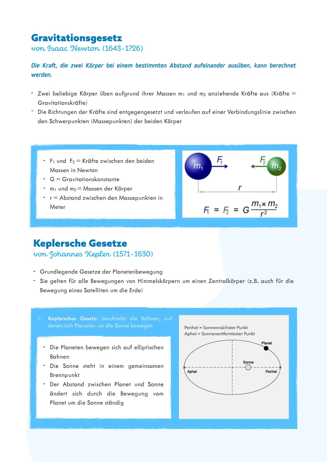 Gravitationsgesetz
von Isaac Newton (1643-1726)
Die Kraft, die zwei Körper bei einem bestimmten Abstand aufeinander ausüben, kann berechnet
