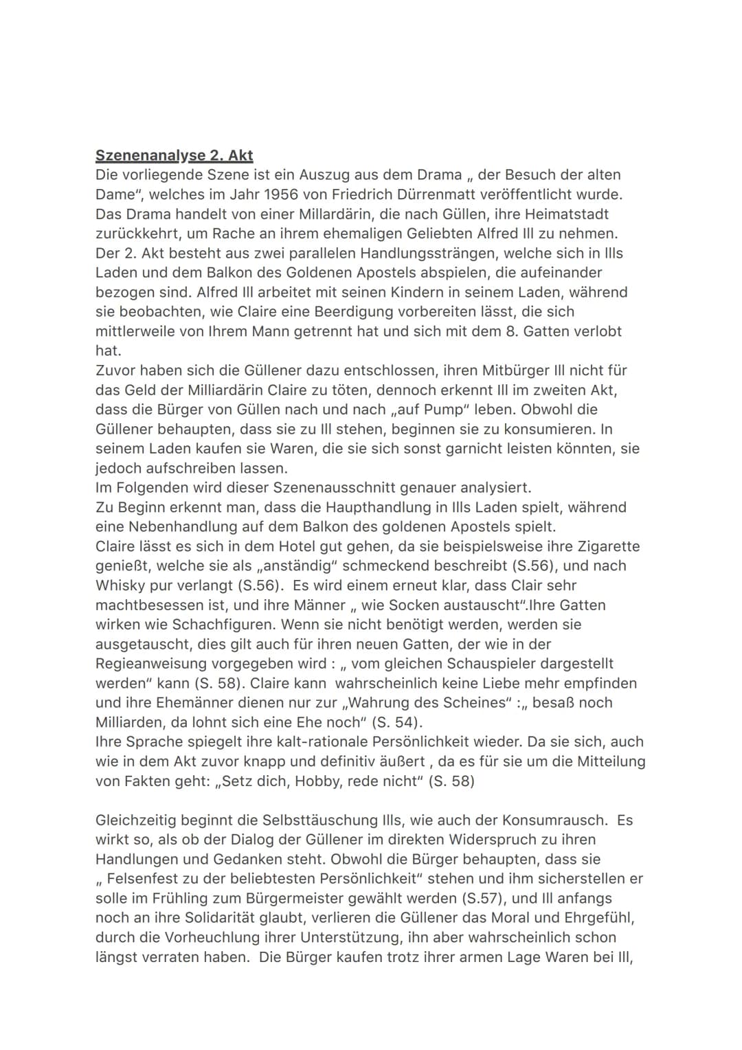 Szenenanalyse 2. Akt
Die vorliegende Szene ist ein Auszug aus dem Drama,, der Besuch der alten
Dame", welches im Jahr 1956 von Friedrich Dür