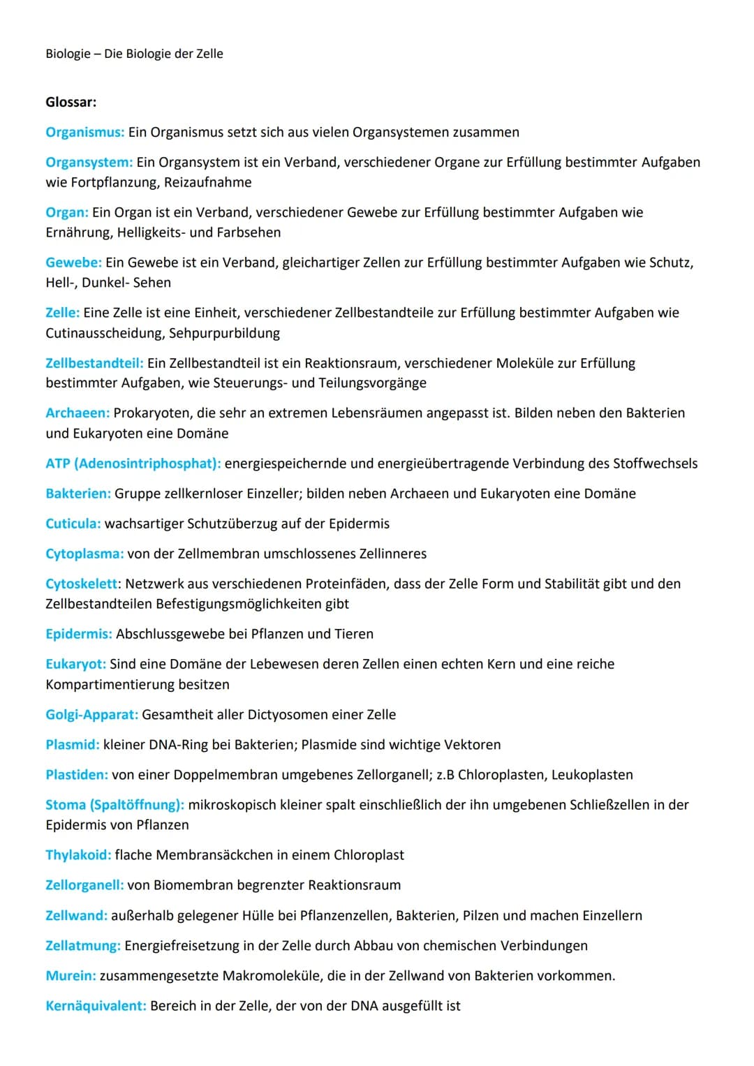 Biologie - Die Biologie der Zelle
Organisation vielzelliger Lebewesen:
Beispiel: Kronenblätter dienen der Anlockung von Tieren.
Die Zelle un