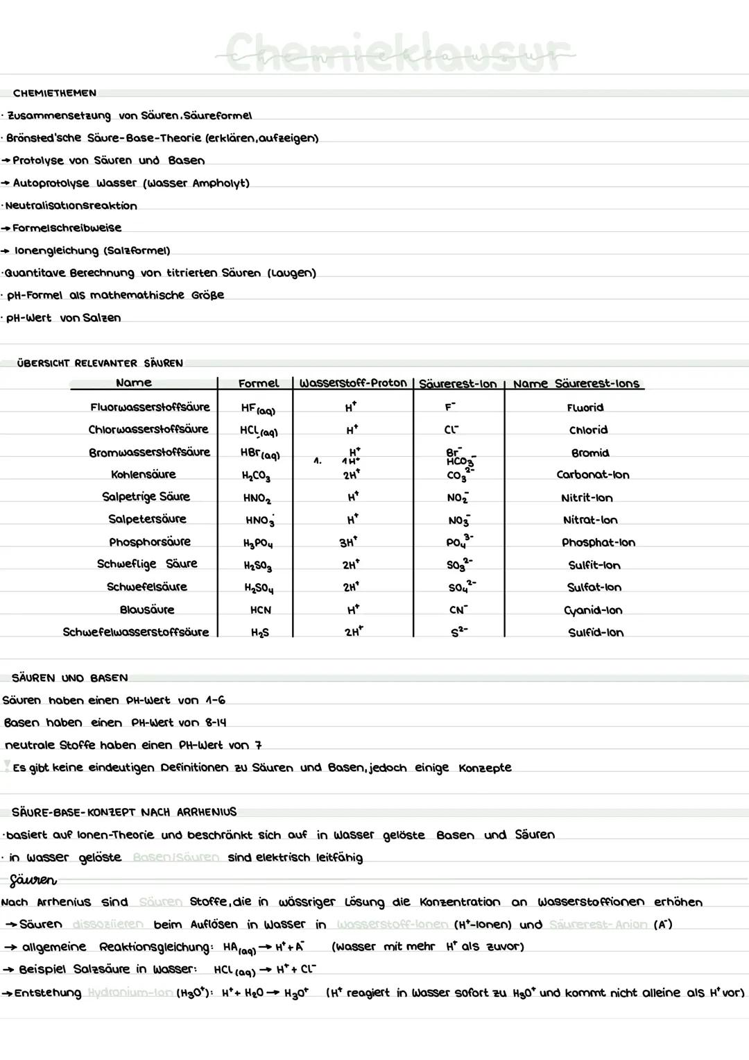 Säure-Base-Konzepte (Arrhenius,Brønsted), Neutralisation, Autoprotolyse