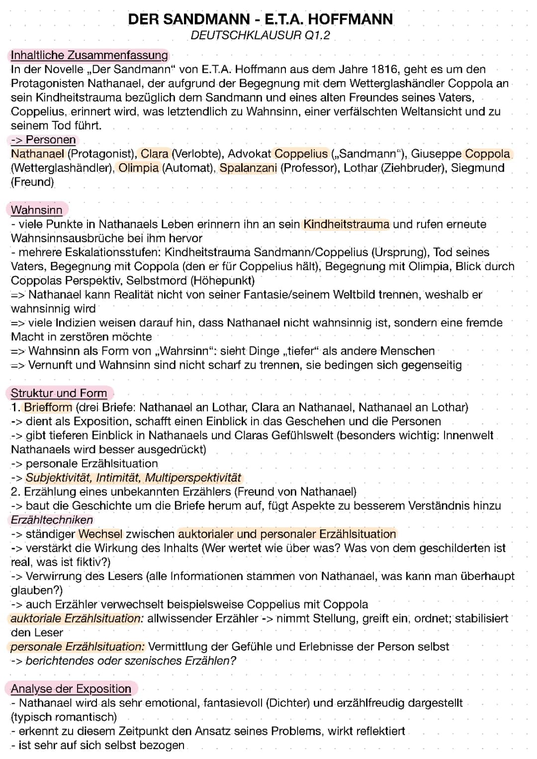 Der Sandmann - Zusammenfassung, Analyse und Interpretation