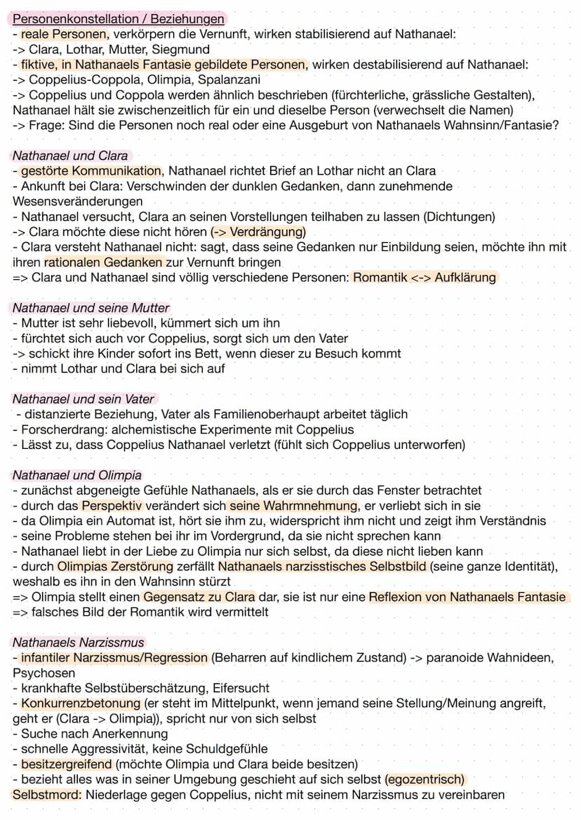 DER SANDMANN - E.T.A. HOFFMANN
DEUTSCHKLAUSUR Q1.2
Inhaltliche Zusammenfassung
In der Novelle ,,Der Sandmann" von E.T.A. Hoffmann aus dem Ja