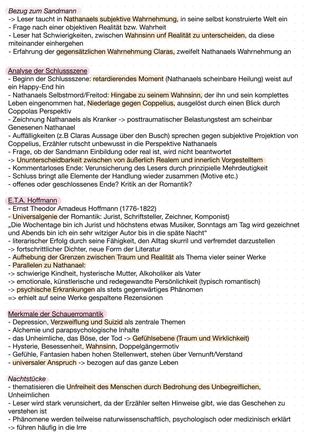 DER SANDMANN - E.T.A. HOFFMANN
DEUTSCHKLAUSUR Q1.2
Inhaltliche Zusammenfassung
In der Novelle ,,Der Sandmann" von E.T.A. Hoffmann aus dem Ja