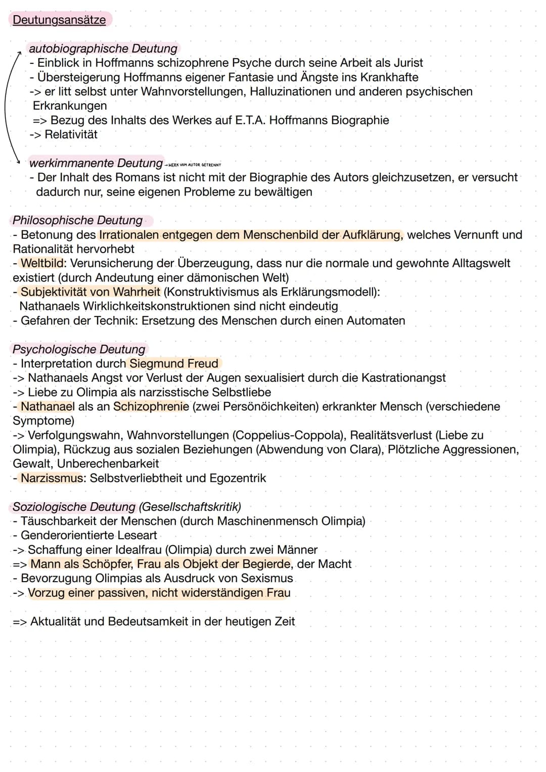 DER SANDMANN - E.T.A. HOFFMANN
DEUTSCHKLAUSUR Q1.2
Inhaltliche Zusammenfassung
In der Novelle ,,Der Sandmann" von E.T.A. Hoffmann aus dem Ja