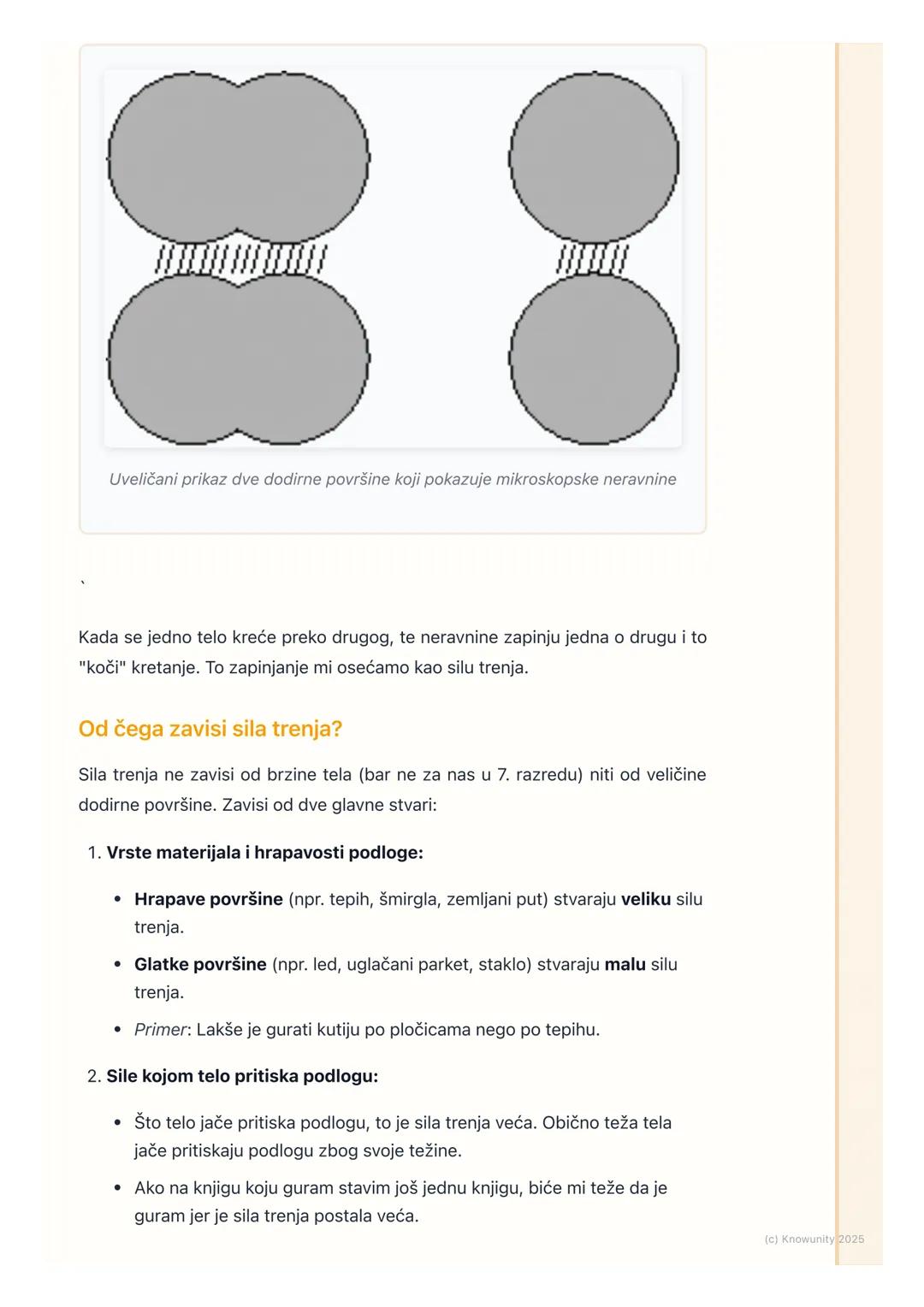 # Sila trenja

Uvod u silu trenja

Sila trenja je sila koja se javlja kada su dva tela u kontaktu i jedno se kreće ili
pokušava da se kreće 