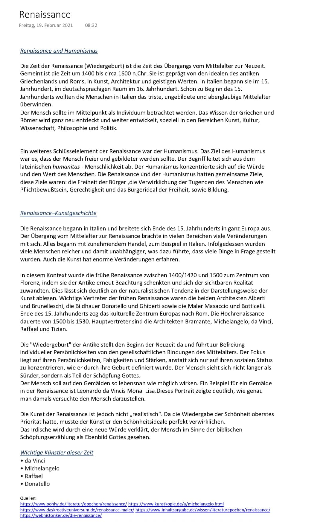Renaissance und Humanismus einfach erklärt - Merkmale, Künstler und berühmte Maler