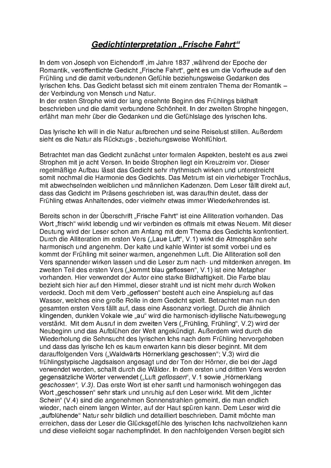 Frische Fahrt Eichendorff Analyse: Gedicht, Metrum, Kadenz und Mehr
