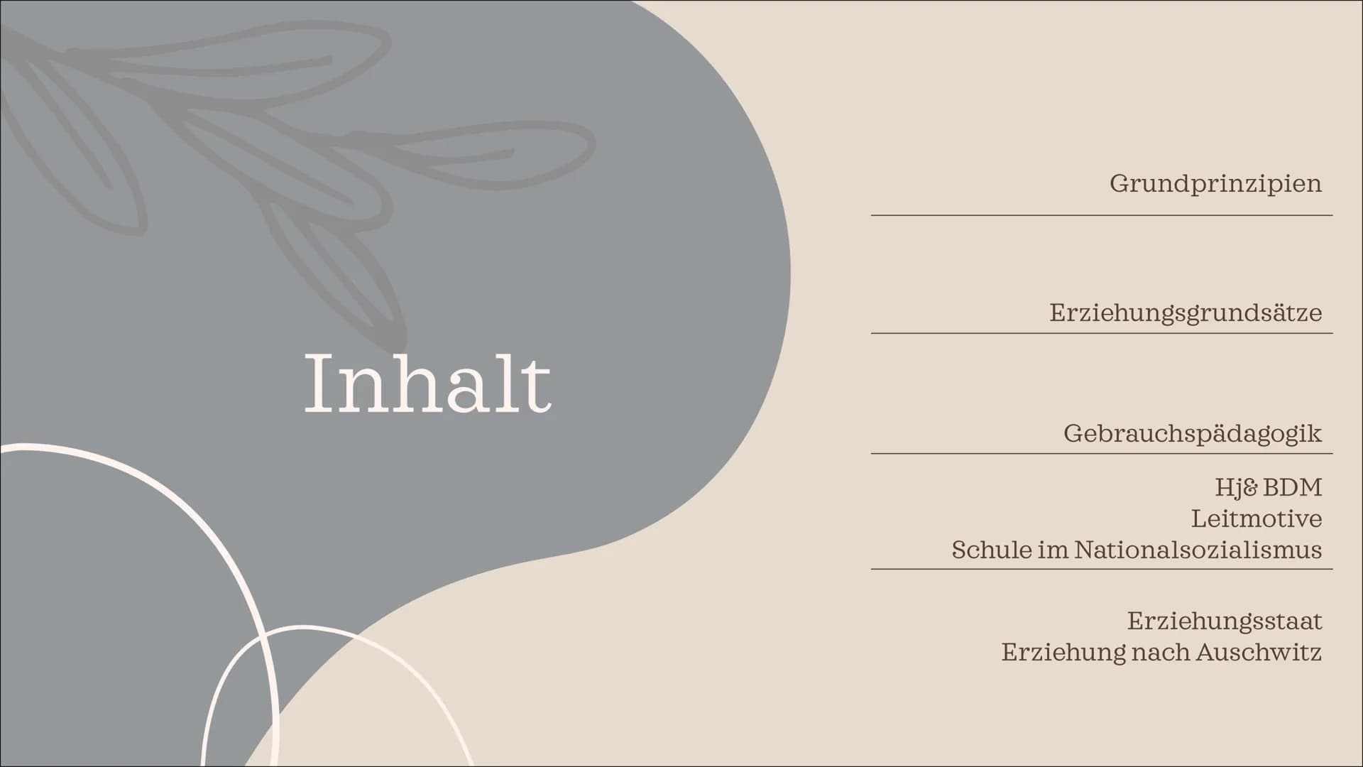 Erziehung im
Nazionalsozialismus Inhalt
Grundprinzipien
Erziehungsgrundsätze
Gebrauchspädagogik
Hj& BDM
Leitmotive
Schule im Nationalsoziali