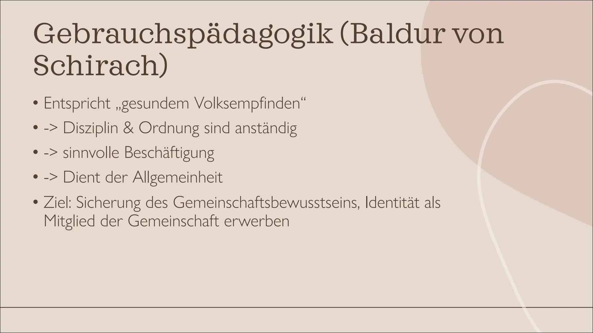 Erziehung im
Nazionalsozialismus Inhalt
Grundprinzipien
Erziehungsgrundsätze
Gebrauchspädagogik
Hj& BDM
Leitmotive
Schule im Nationalsoziali