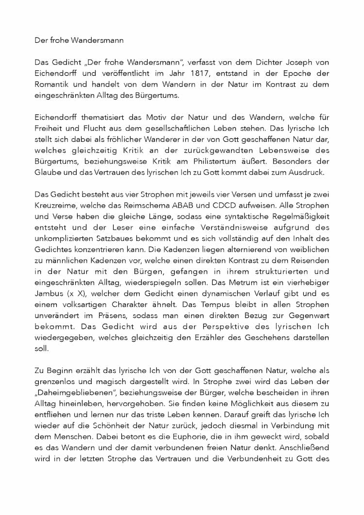 Know Gedichtanalyse: Der frohe Wandersmann, Eichendorff thumbnail