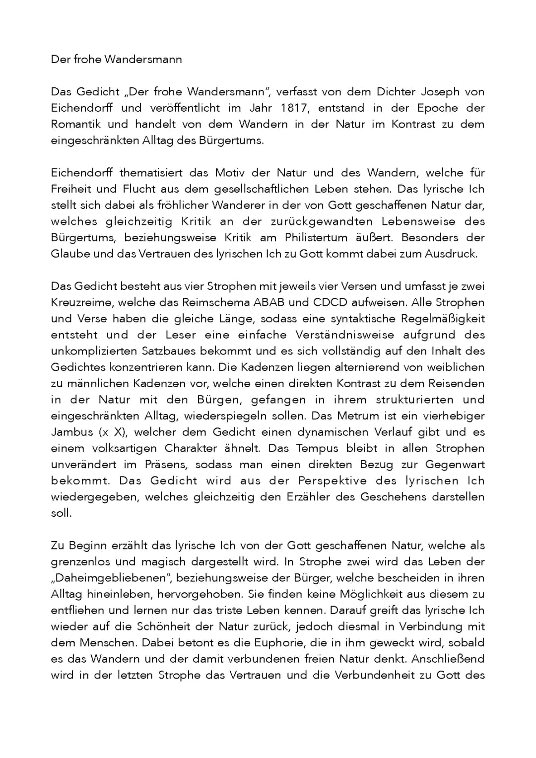 Gedichtanalyse: Der frohe Wandersmann, Eichendorff