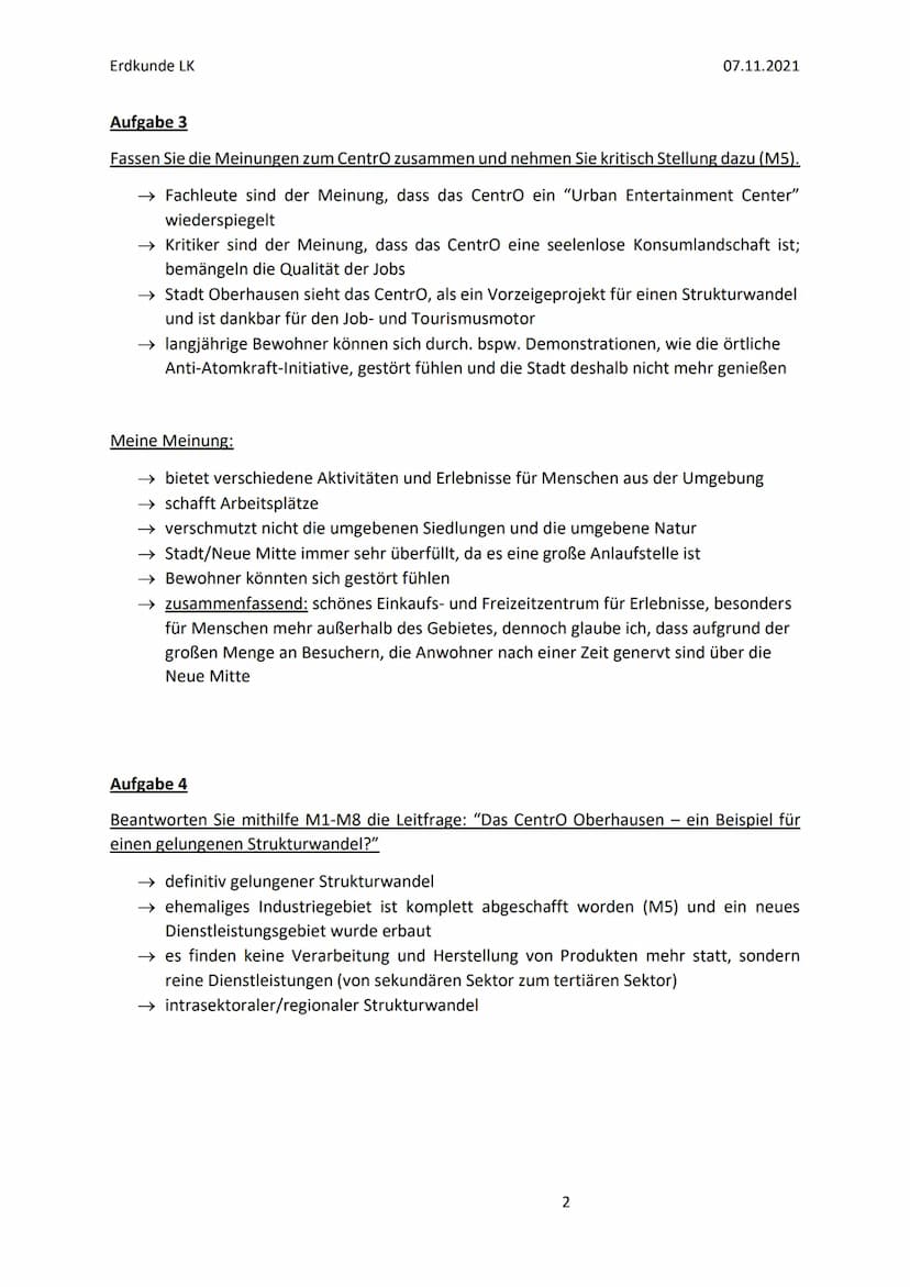 Erdkunde LK
07.11.2021
Raum- und Strukturwandel eines Altindustriegebietes
Aufgabe 1
Stellen Sie den Strukturwandel am Beispiel Centro in Ob