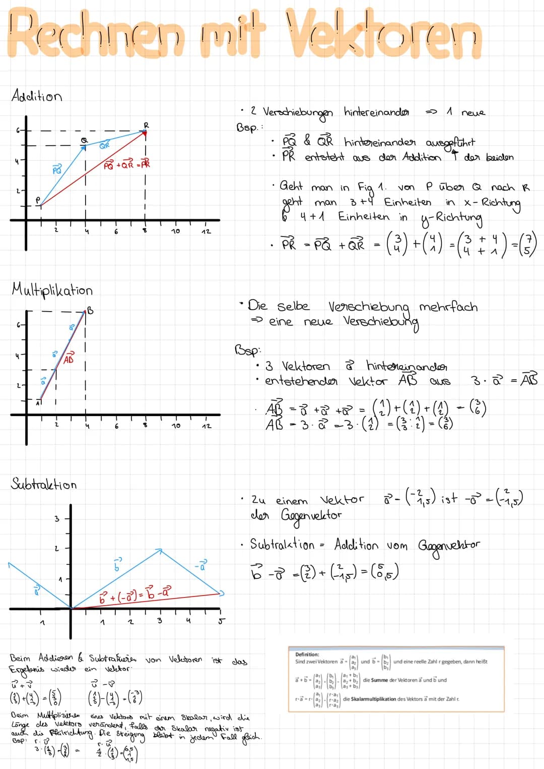 Analytische Geometrie
Grundlagen
Definition Vektor
Aufstellen von Vektoren
: Additionsverfahren für LGS beherrschen
Lineare Unabhängigkeit &