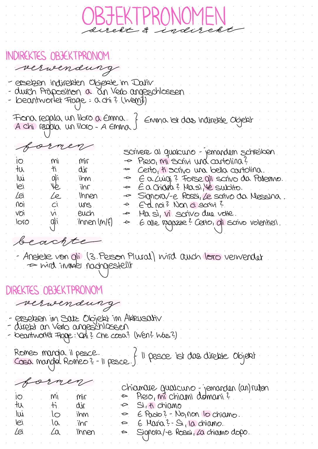 Italienische Objektpronomen: Regeln und Beispiele