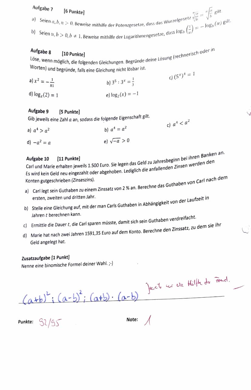 Name:
i)
Hilfsmittelfreier Teil: Die Aufgaben sind ohne Hilfsmittel zu bearbeiten.
Aufgabe 1 [6 Punkte]
Schreibe die folgenden Ausdrücke als