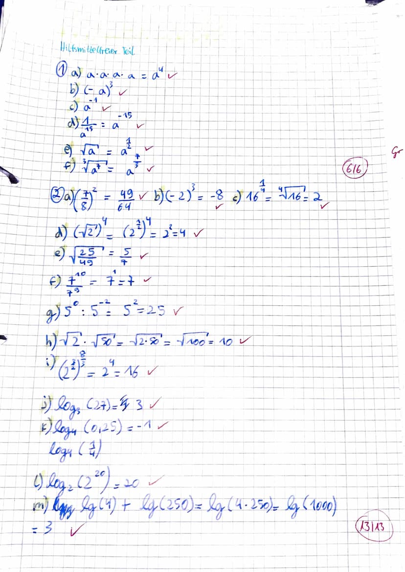 Name:
i)
Hilfsmittelfreier Teil: Die Aufgaben sind ohne Hilfsmittel zu bearbeiten.
Aufgabe 1 [6 Punkte]
Schreibe die folgenden Ausdrücke als