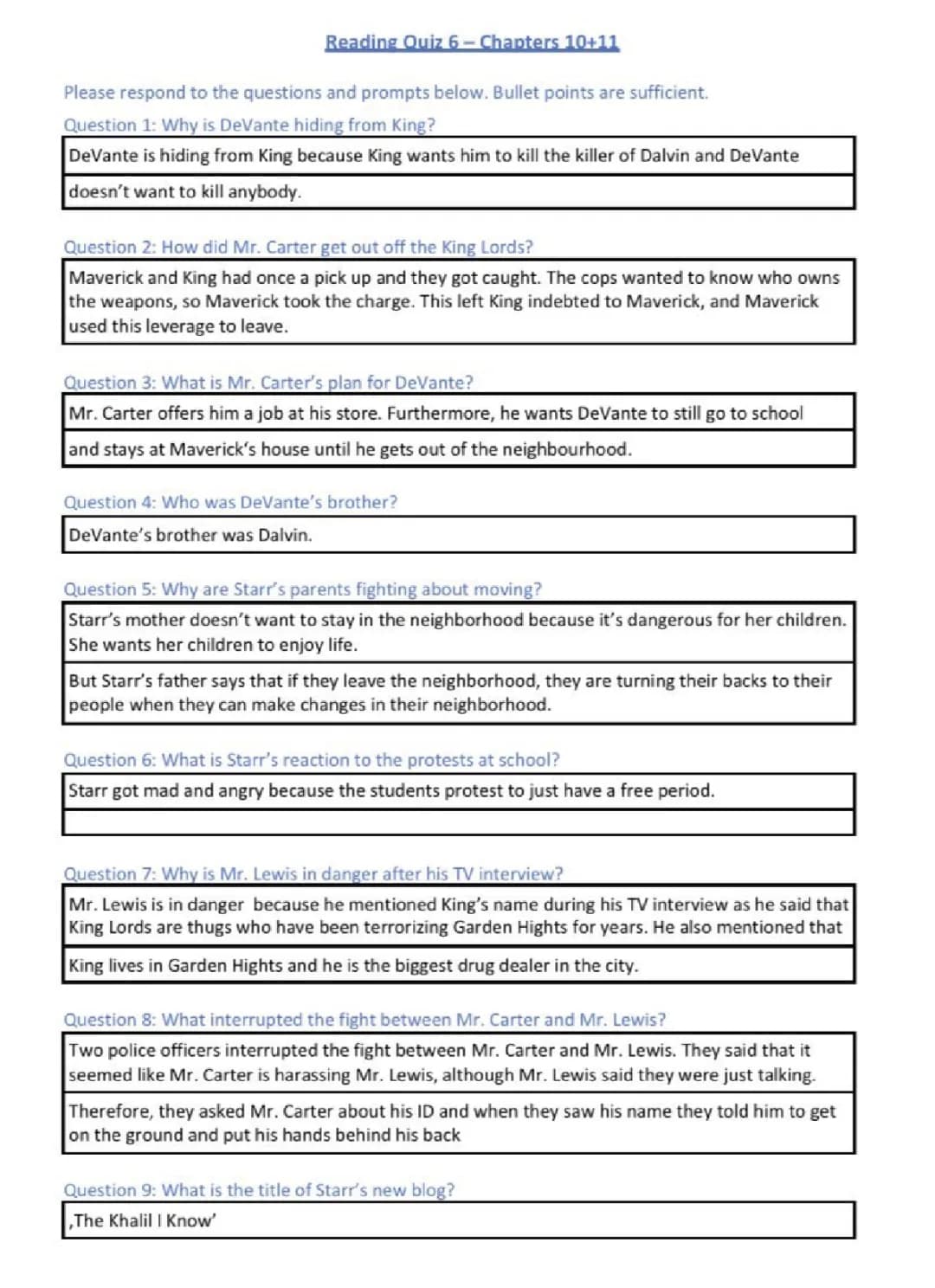 The Hate U Give Chapter 10-13 Summaries and Q&A for Kids