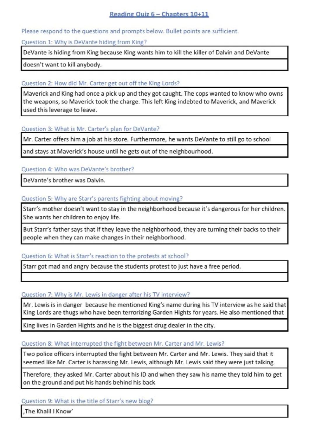 The Hate U Give Chapter 10-13 Summaries and Q&A for Kids