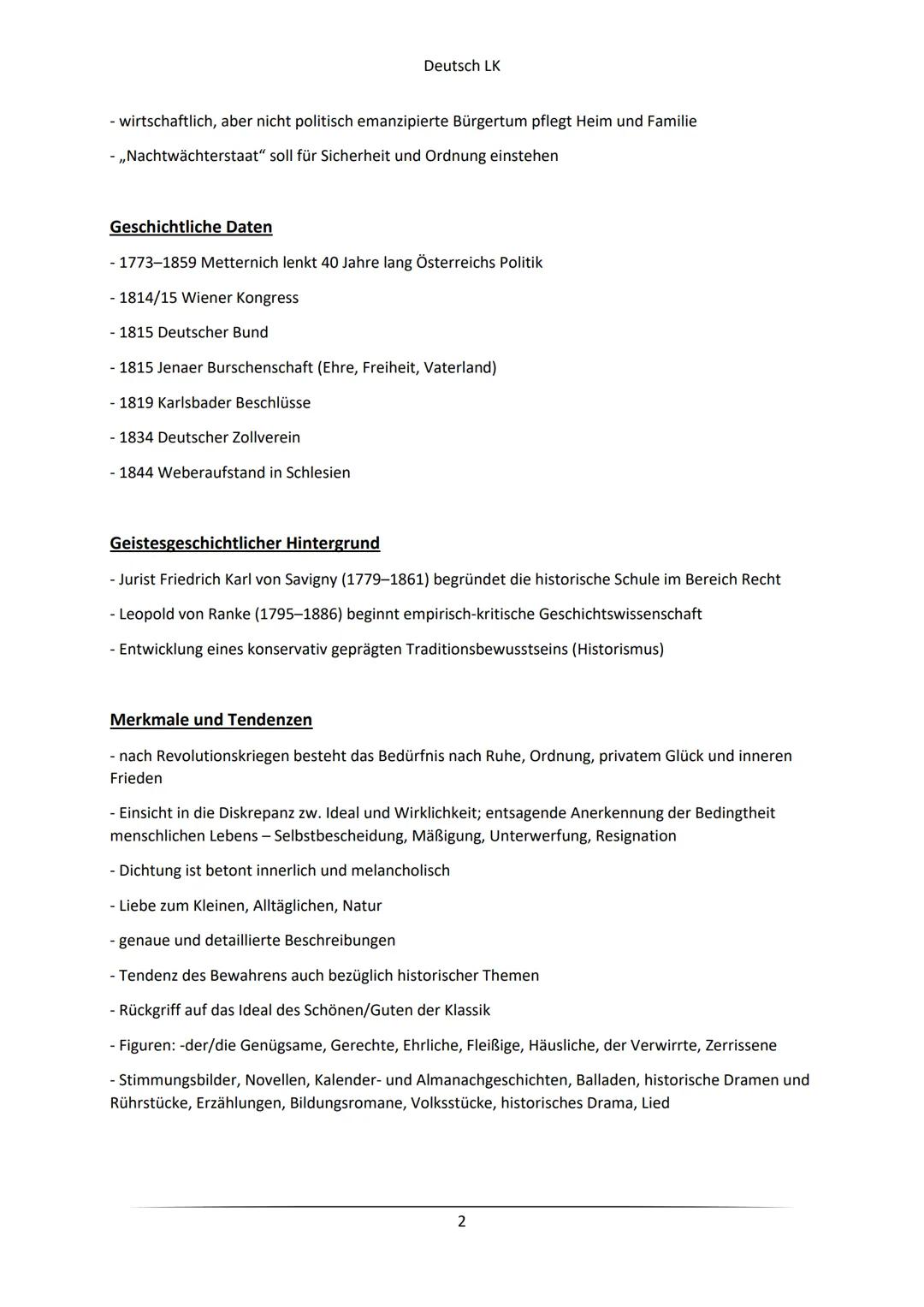 Deutsch LK
Frührealismus (1815-1848)
Spaltung in 2 Strömungen, die parallel zueinander verlaufen
-> Biedermeier
-> Vormärz/ Das junge Deutsc