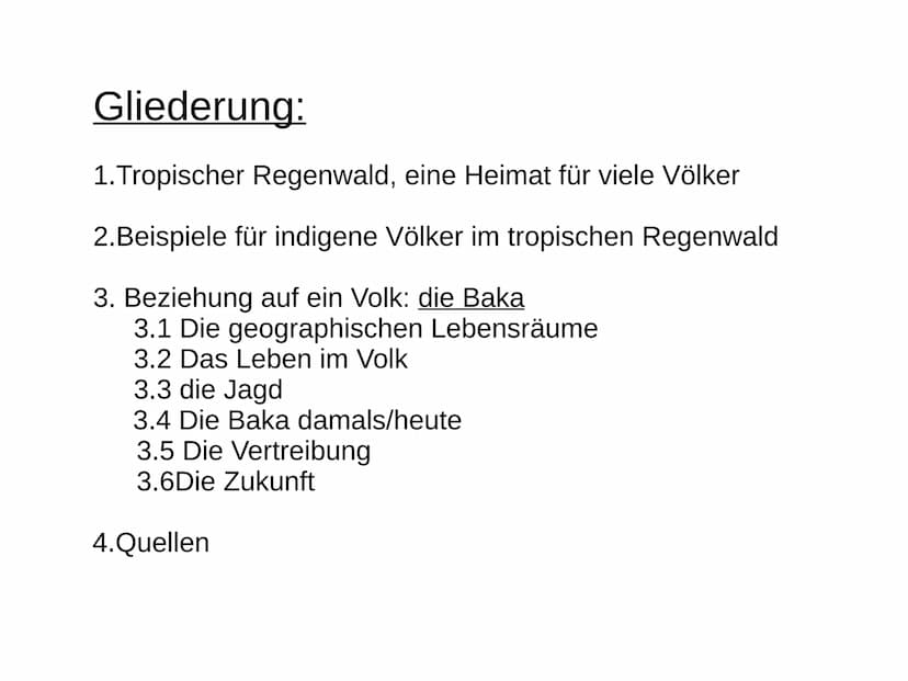 1. Tropischer Regenwald, eine Heimat für viele Völker:
über 60 Millionen Jahre alt
●
2. Beispiele für indigene Völker:
Baka
●
●
● Aka
●
●
●
