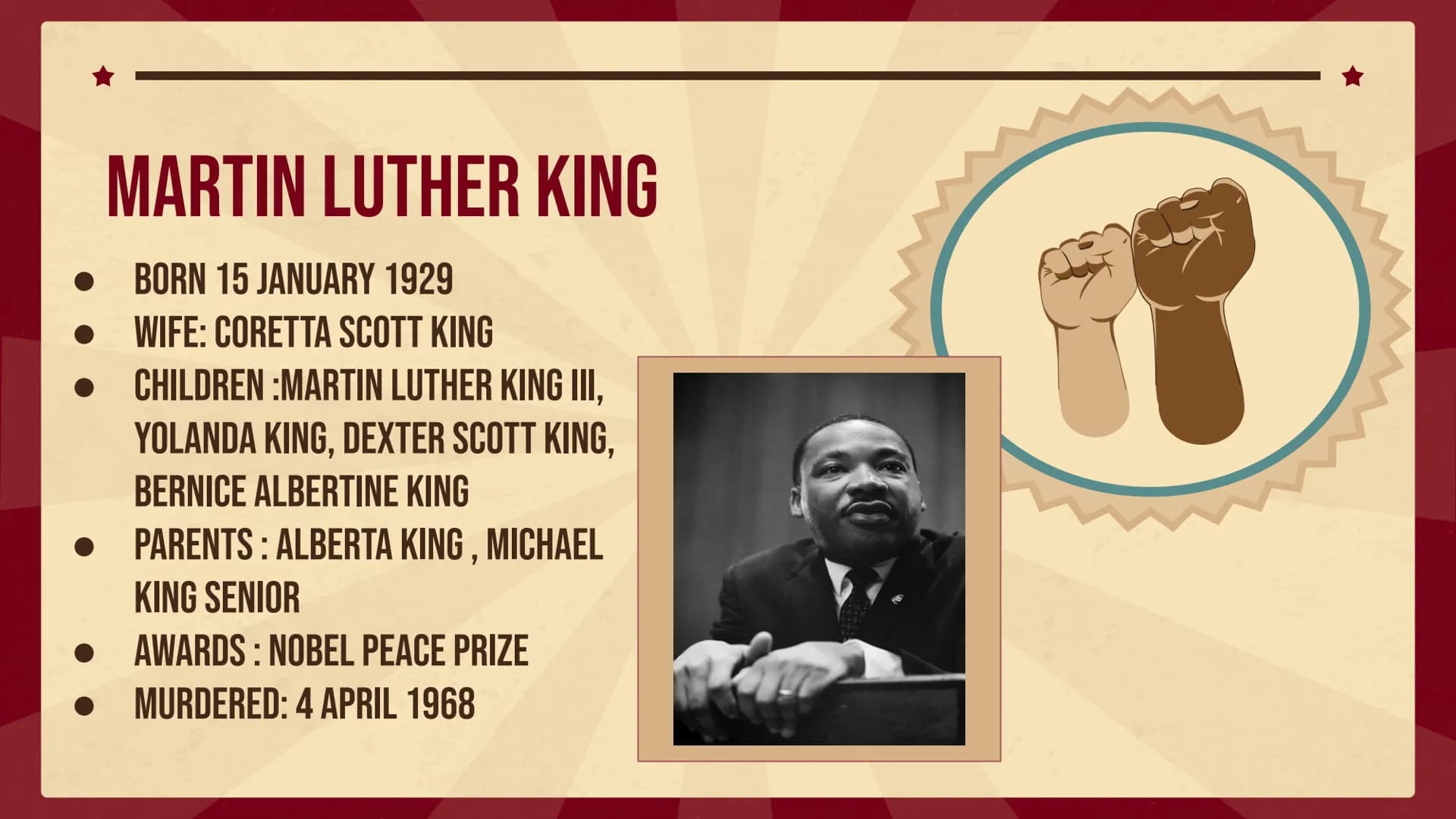MARTIN LUTHER
KING
from: Ela TABLE OF CONTENTS
01
02
PREVIOUS MARTIN
KNOWLEDGE LUTHER KING PAST
03
04
05
IN THE I HAVE A DREAM HIS DEATH
06
