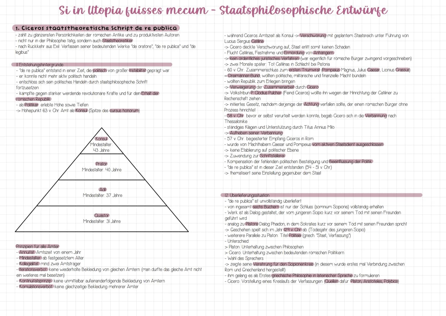 Si in Utopia fuisses mecum - Staatsphilosophische Entwürfe
1. Ciceros staatstheoretische Schrift de re publica
zählt zu glanzensten Persönli