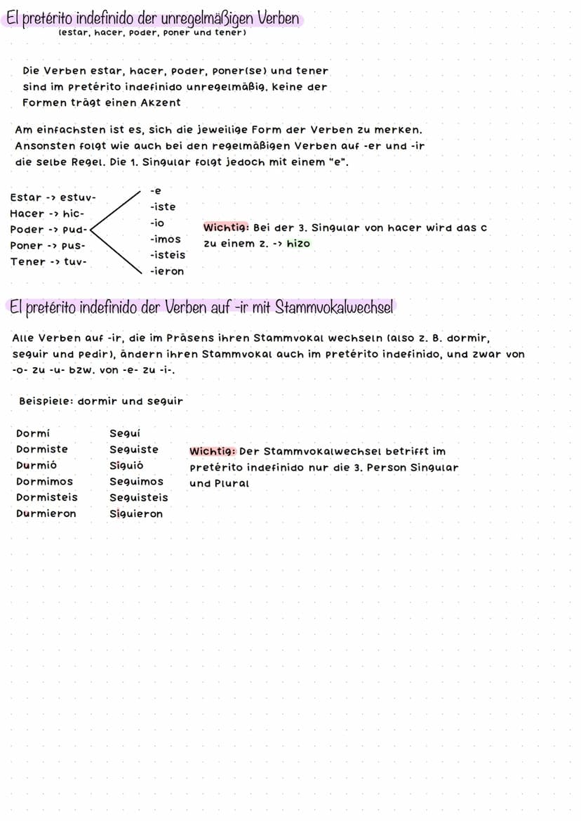 El pretérito indefinido der regelmäßigen Verben
Das pretérito indefinido ist die meistverwendete Vergangenheitszeit des Spanischen. Im
Deuts