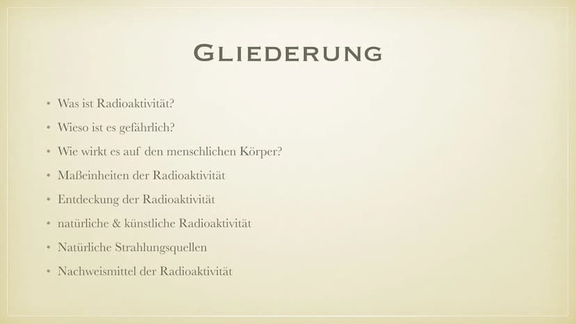 DIE ENTDECKUNG DER
RADIOAKTIVITÄT
Plaj
EMMA K. BEATRIZ P. ●
Was ist Radioaktivität?
• Wieso ist es gefährlich?
• Wie wirkt es auf den mensch
