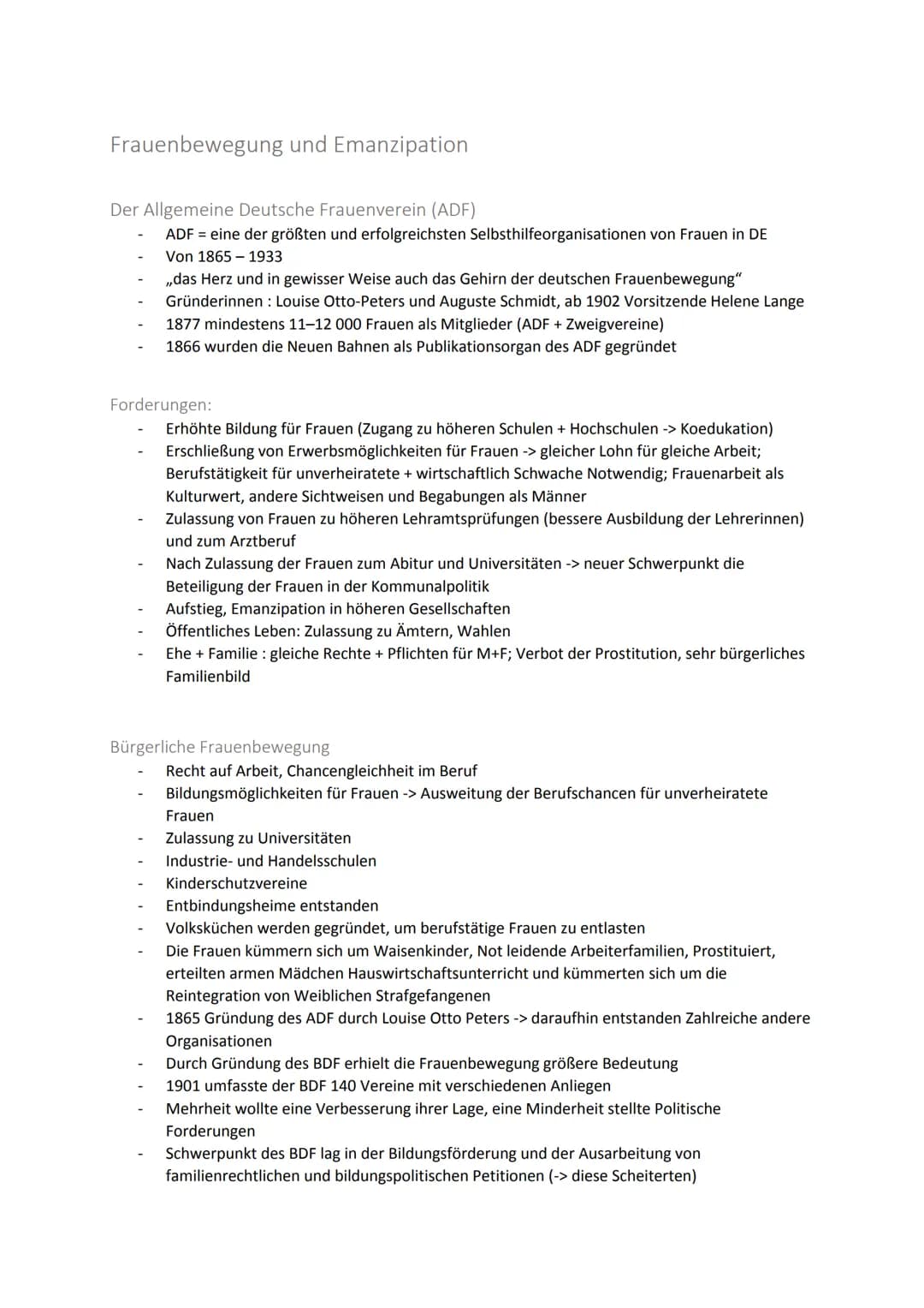 # Frauenbewegung und Emanzipation

Der Allgemeine Deutsche Frauenverein (ADF)

- ADF = eine der größten und erfolgreichsten Selbsthilfeorgan