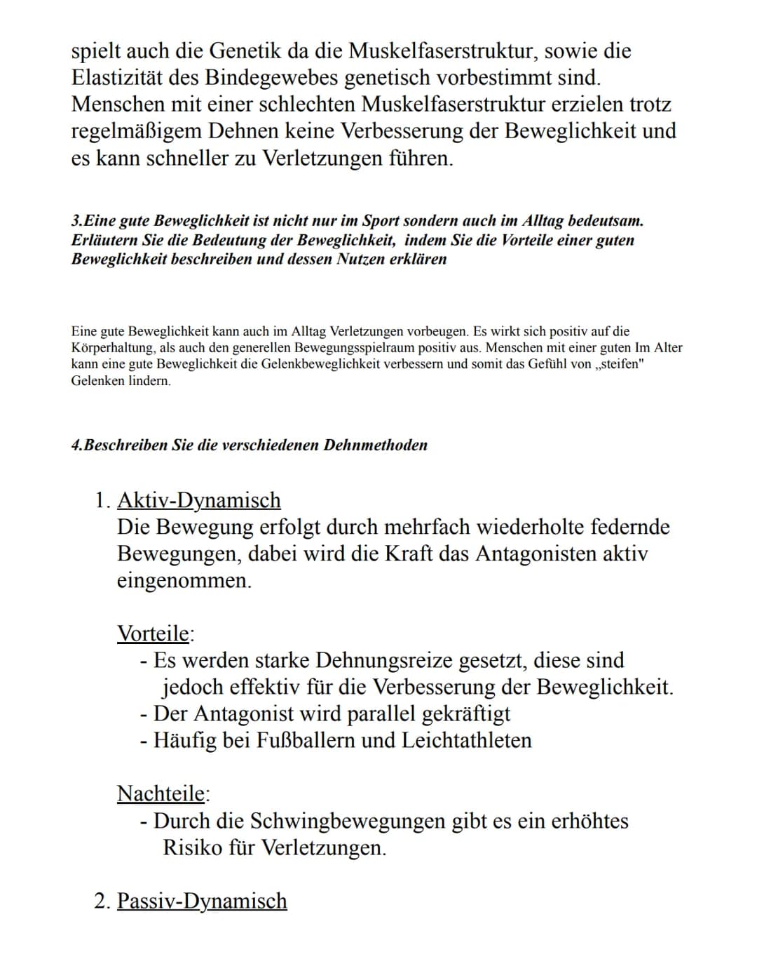 BEWEGLICHKEIT UND
BEWEGLICHKEITSTRAINING
Gliederung:
1. Definieren Sie dem Begriff Beweglichkeit
2. Erläutern Sie die Einflussfaktoren der B